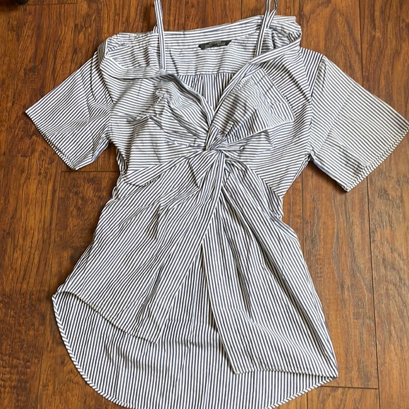 🧡 2/$30 🧡 Zara Woman Premium Denim Collection Short Sleeve Striped Top - Picture 2 of 6